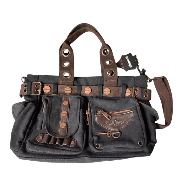 Banned Handbags - Banned Alternative DOOM LAGOON HANDBAG Steampunk Key Canvas Black Copper NWT